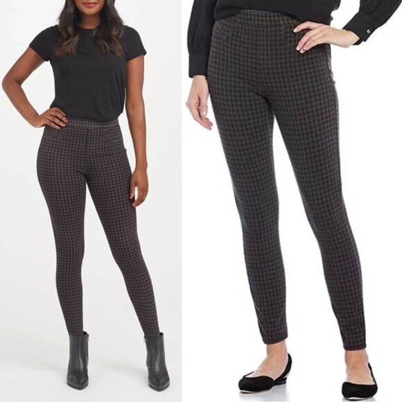 SPANX Jean-ish® Ankle Leggings Pull On Pants XL Houndstooth Black Gray Stretch - Picture 1 of 15